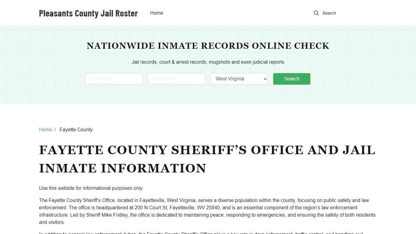 Fayette County Sheriff, WV, Jail Inmate Search, Arrests Lookup